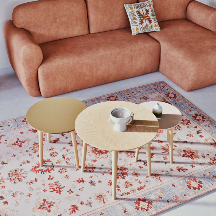 Set Di 3 Tavolini Sovrapponibili Rotondi In Stile Industrial - Design Moderno Con Piano In Legno E Struttura Acciaio - Naturale - Foto 6