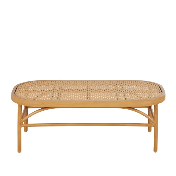 Tavolino basso da giardino in alluminio beige e resina intrecciata effetto rattan