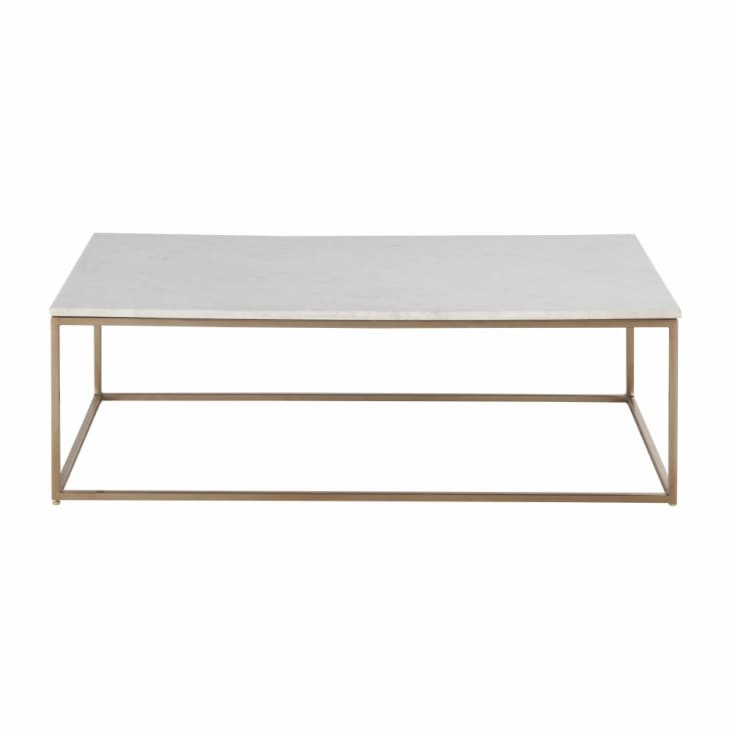 Tavolino basso in marmo bianco e metallo color ottone-Marble