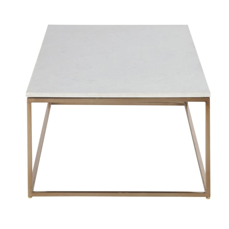 Tavolino basso in marmo bianco e metallo color ottone-Marble cropped-2