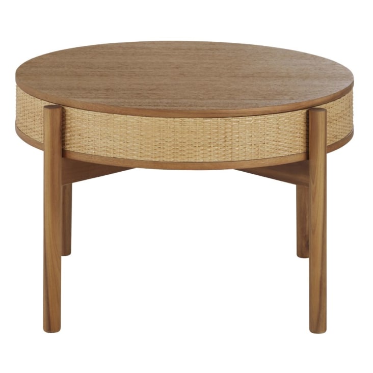 Tavolino basso rotondo con intreccio in rattan