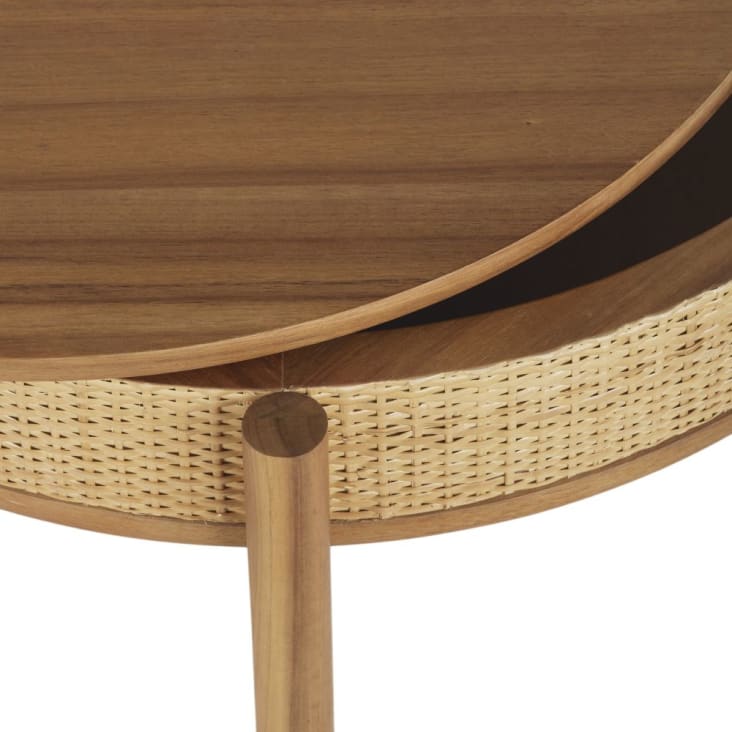 Tavolino basso rotondo con intreccio in rattan