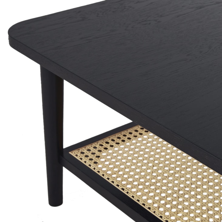 Tavolino da salotto bicolore con ripiano in rattan incannucciato