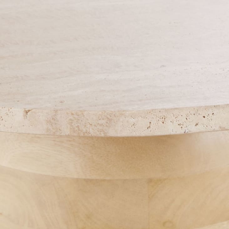 Tavolino rotondo Lavinia in pietra naturale e legno di mango
