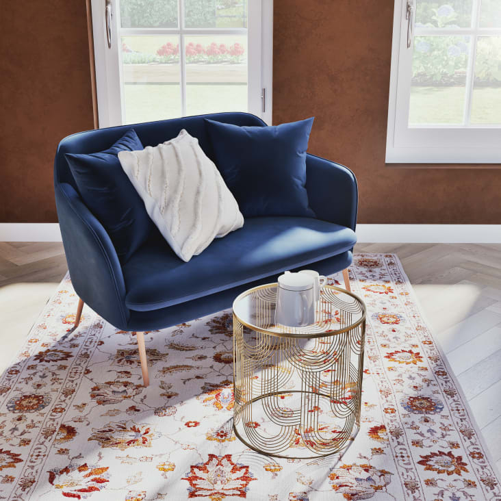 Tavolino Art Deco In Metallo Oro E Vetro - Dimensioni 39x55x39cm, Con Ripiano Specchio - Foto 2