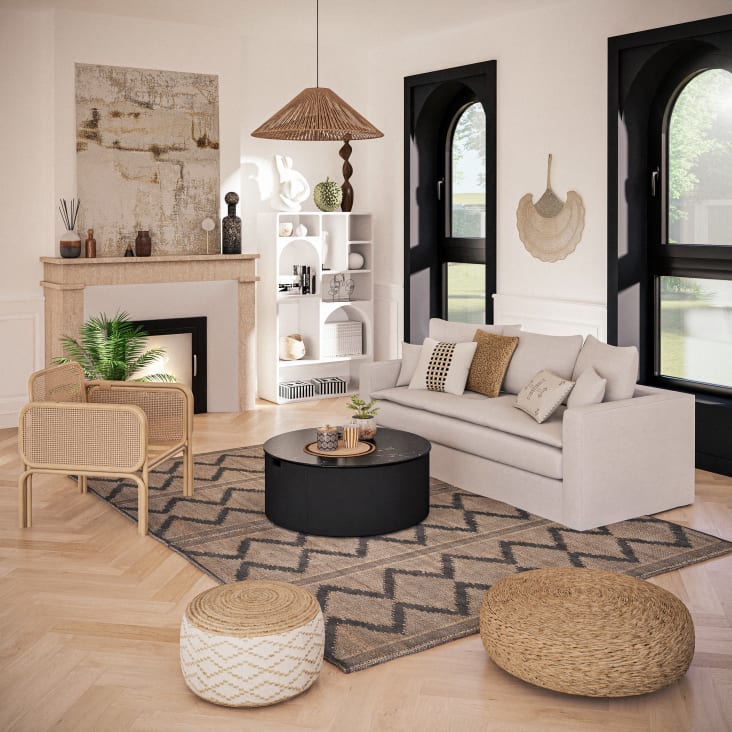 Set 2 Tavolini Da Caffè Rotondi Con Cassetto - Effetto Marmo Bianco E Nero, Per Soggiorno Moderno - Foto 6