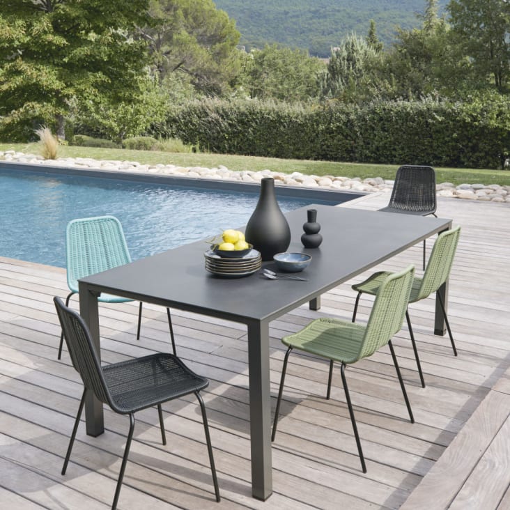 Tavolo color antracite da giardino in vetro temperato e alluminio L 220 cm-Square Garden ambiance-2
