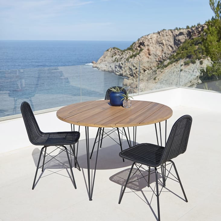 Tavolo da balcone pieghevole in acacia massello e metallo nero, 80 cm  Calathea, Maisons du Monde