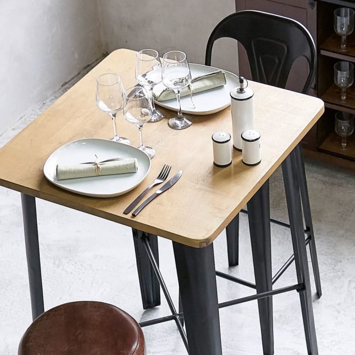 Tavolo da pranzo alto professionale in legno di mango, 70 cm-Manufacture Business ambiance-6