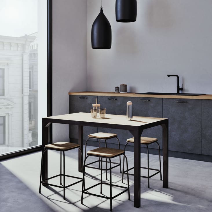 Set Tavolo Da Pranzo Industriale Con Panca E 2 Sgabelli - Legno E Metallo, Per 4 Persone, 2 Color - Foto 9