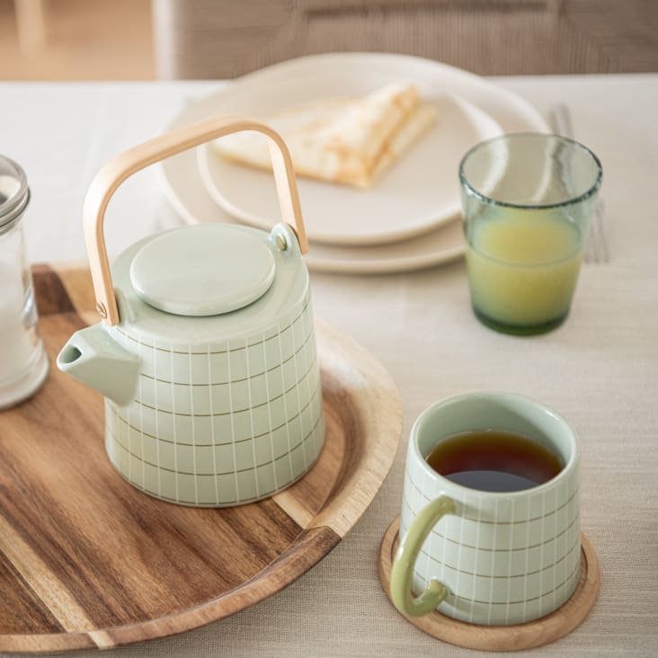 ITEM Teekanne Aus Steingut - Weiße Keramik Kanne 850ml Mit Deckel