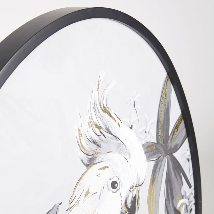 Tela ovale con stampa pappagallo grigio, nero e bianco 60x80 cm PARROTIA