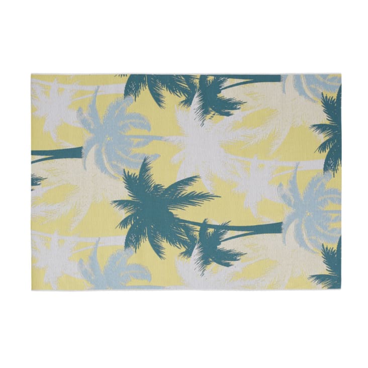 Teppich aus Polypropylen mit Palmenmotiv, gelb und entenblau, 120x180cm-SARASOTA