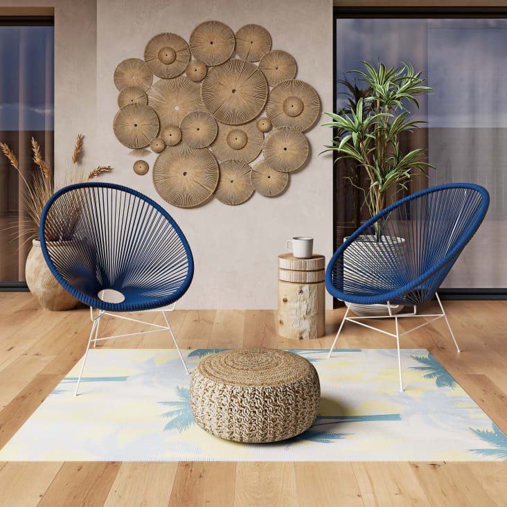 Teppich aus Polypropylen mit Palmenmotiv, gelb und entenblau, 120x180cm-SARASOTA ambiance-3