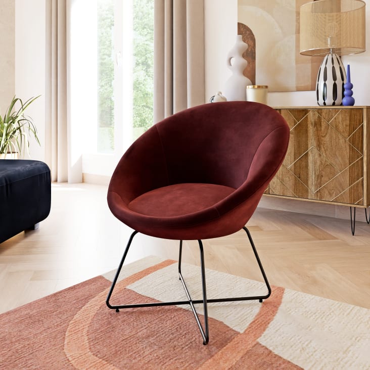 Terracotta fluwelen fauteuil met zwart metalen poten-Hipop ambiance-5