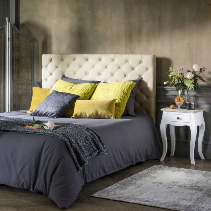 Tête de lit capitonnée vintage en lin L 180 cm-Chesterfield ambiance-4