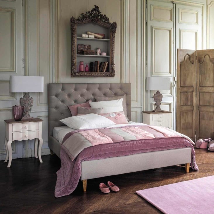 Tête de lit capitonnée vintage en lin L 180 cm-Chesterfield ambiance-3