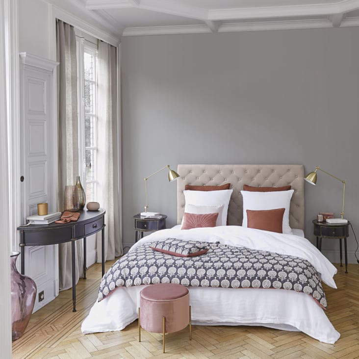 Tête de lit capitonnée vintage en lin L 180 cm-Chesterfield ambiance-2