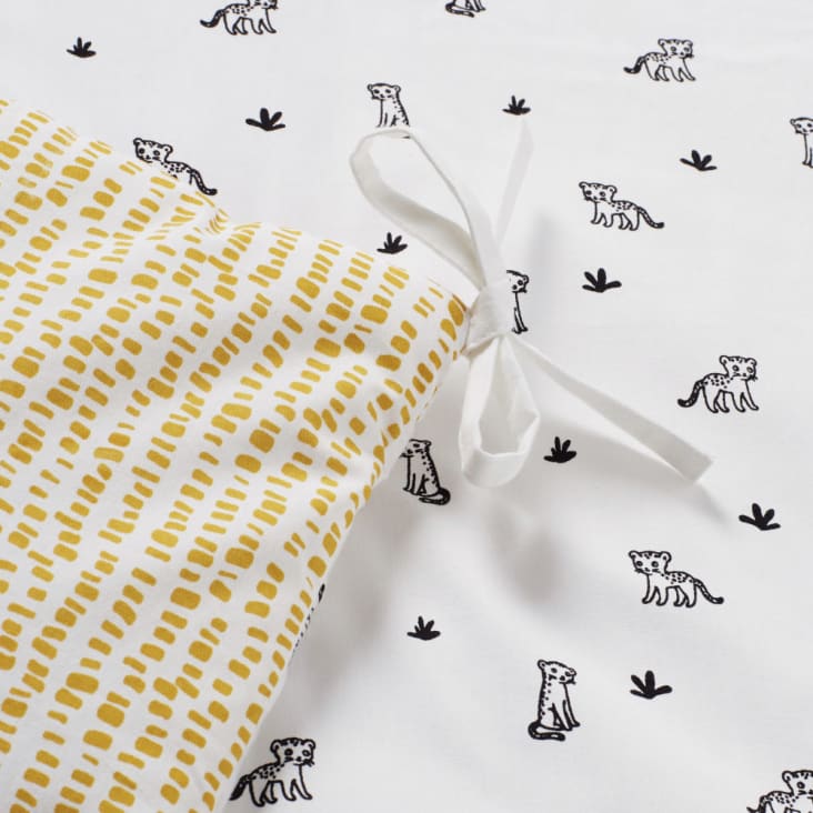Tour de lit bébé en coton blanc et jaune moutarde imprimé léopard cropped-3