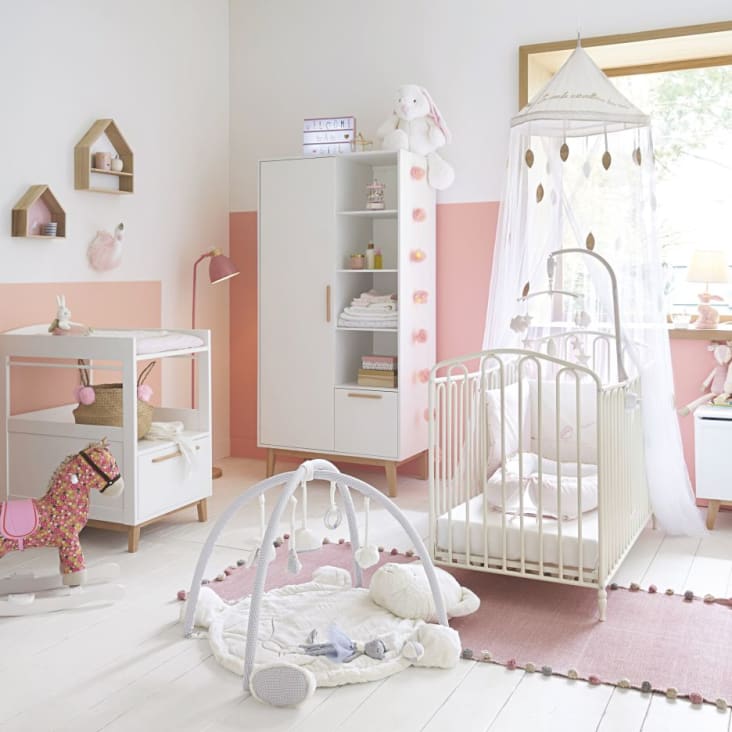 Chambre bébé complète contemporaine blanche et rose Eglantine