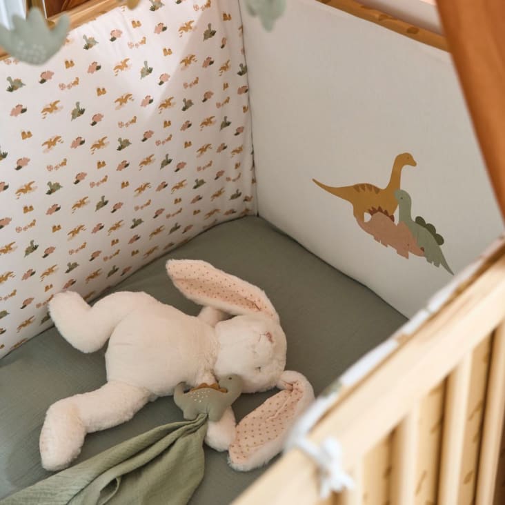 Tour de lit bébé réversible blanc en coton biologique imprimé dinosaure  180x52 cm YUMA
