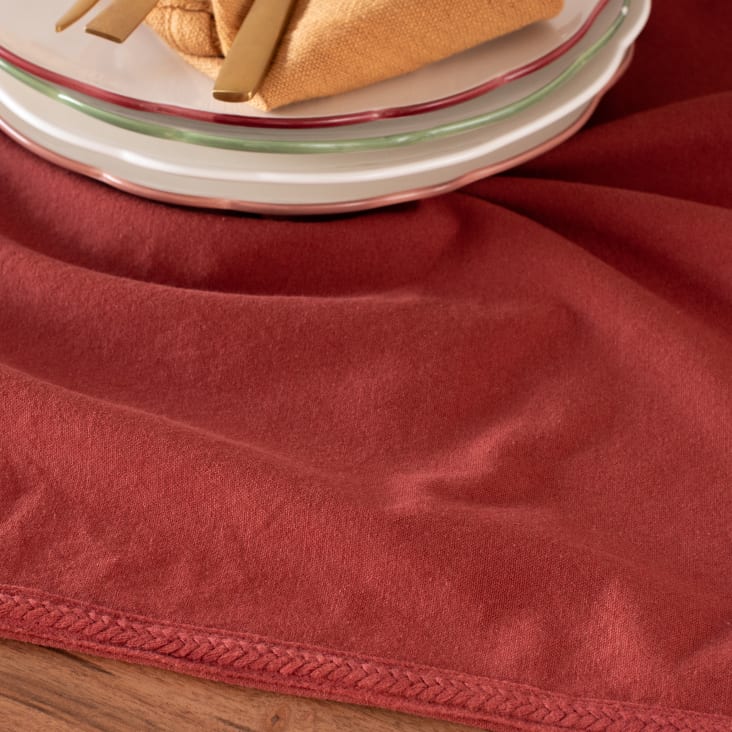 Tovaglia in cotone terracotta con bordi intrecciati 150x250 cm-Ayesha ambiance-1