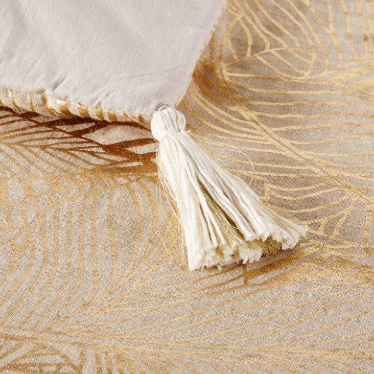 Trapunta in lino e cotone beige con stampa a foglie dorate 100x200 cm-SALMA cropped-3