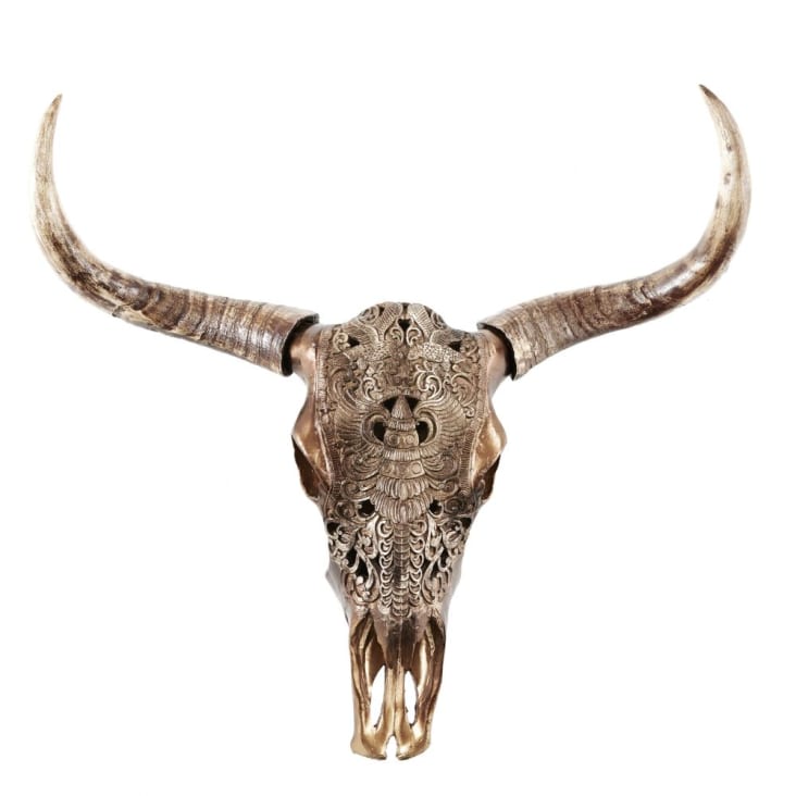 Trofeo de pared de cabeza de búfalo esculpido marrón 73x73-Wild