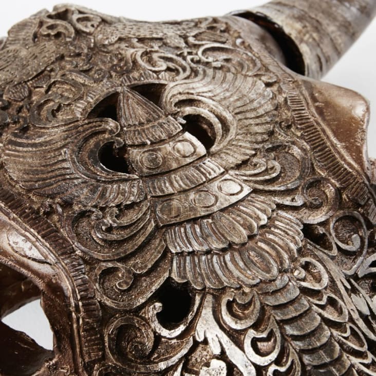 Trofeo de pared de cabeza de búfalo esculpido marrón 73x73-Wild cropped-2