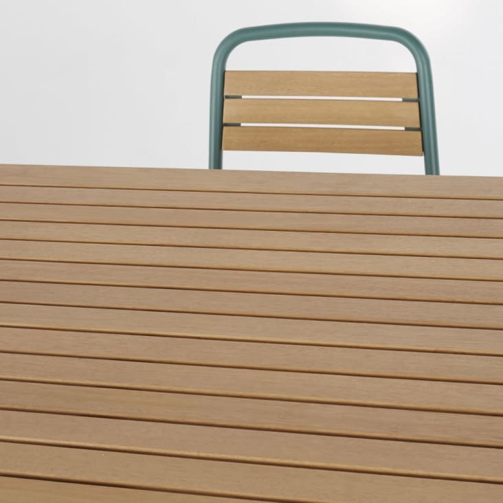 Tuintafel voor 6 personen L147 en 6 stoelen van massief eucalyptushout smaragdgroen aluminium-Amario cropped-3