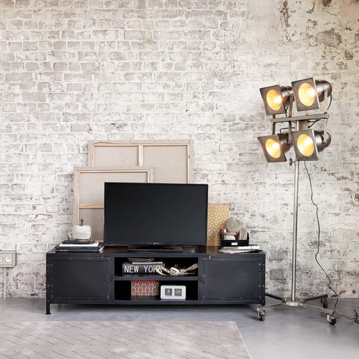 TV-Lowboard im Industrial-Stil aus Metall schwarz-Edison ambiance-6