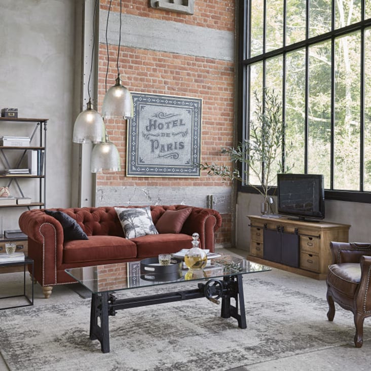 Tv-meubel met 2 deuren en 4 lades van massief mangohout-Germain ambiance-9