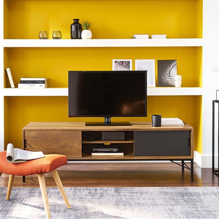 TV-Möbel aus Mangoholz und schwarzem Metall-Arty ambiance-7