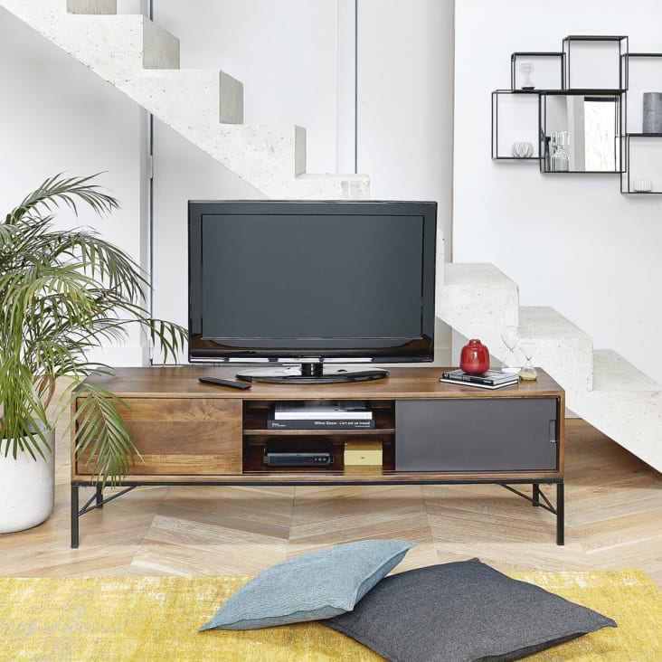 TV-Möbel aus Mangoholz und schwarzem Metall-Arty ambiance-8