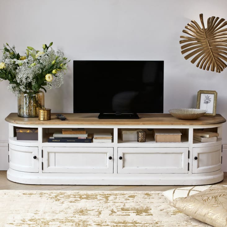 TV-Möbel, aus massivem Kiefernholz, weiß-Provence ambiance-8