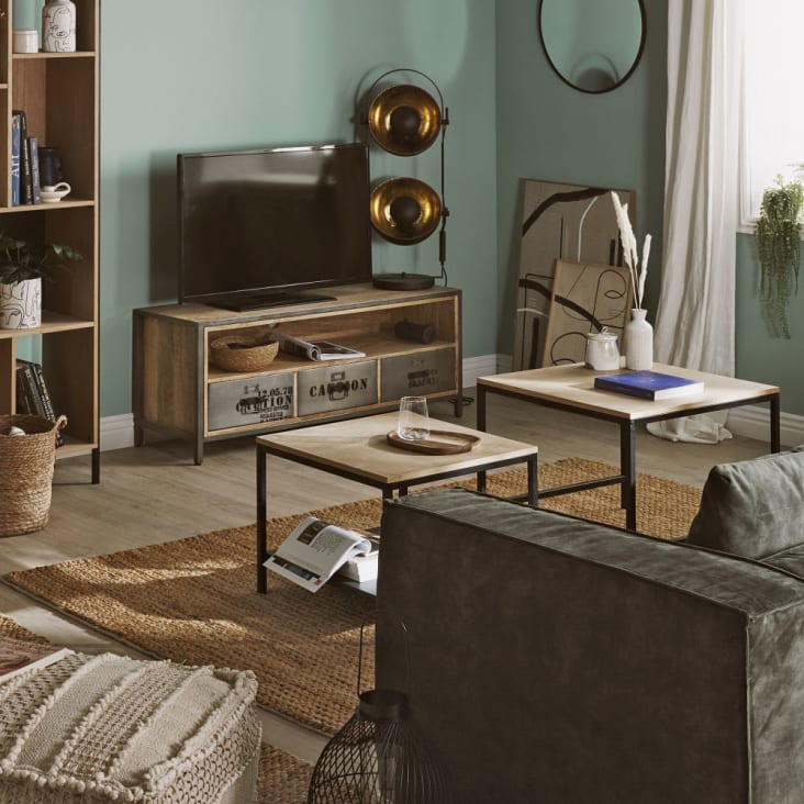 TV-Möbel im Industrial-Stil mit 3 Schubladen aus Mangoholz und