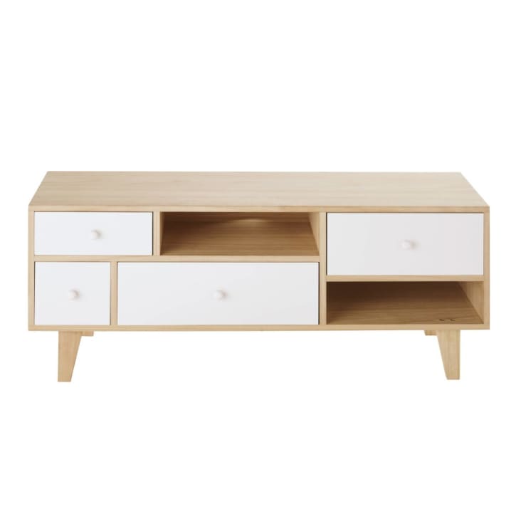 TV-Möbel im skandinavischen Stil mit 4 Schubladen aus weißem Paulownienholz-Spring