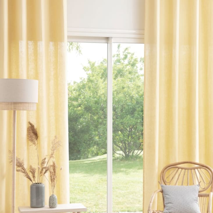 Vanillegelber Vorhang mit Ösen aus gewaschenem Leinen, 1 Vorhang,  130x300cm, OEKO-TEX® zertifiziert | Maisons du Monde