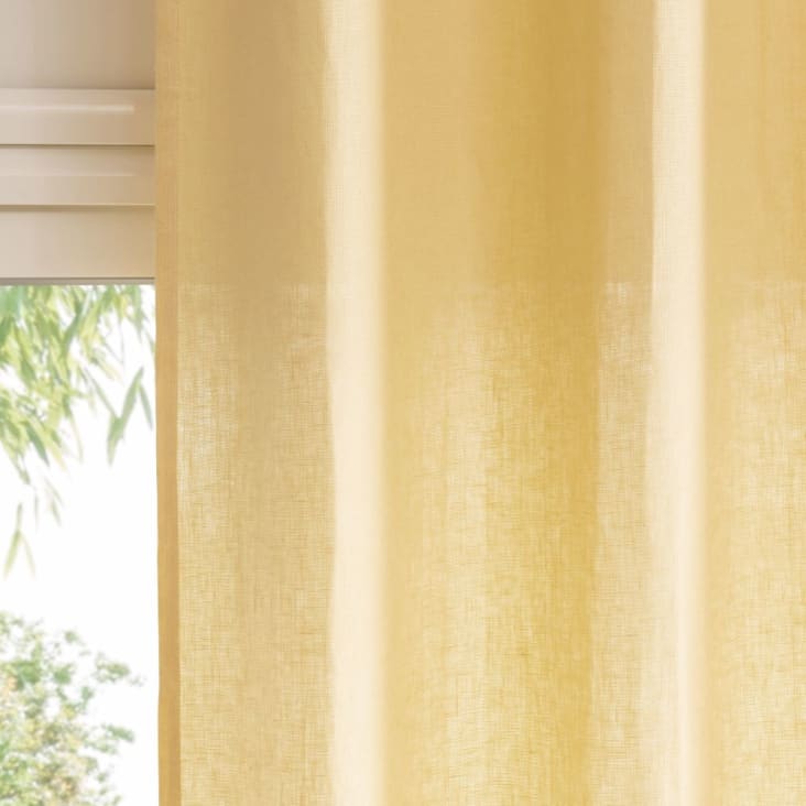gewaschenem du 1 zertifiziert Ösen mit Maisons Vorhang 130x300cm, aus Vorhang, OEKO-TEX® Vanillegelber Monde Leinen, |