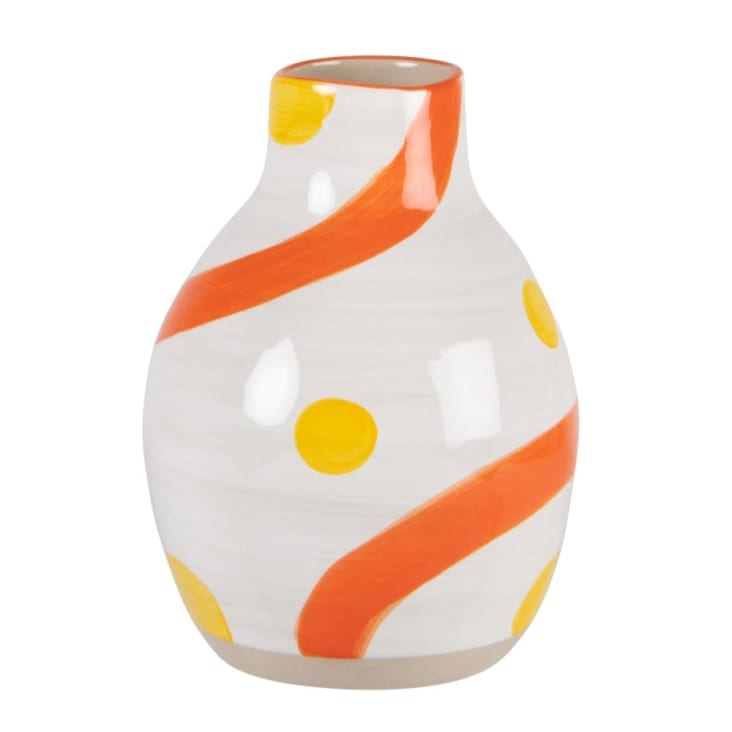 Vase aus Steinzeug, weiß, korallenfarben und gelb, H17cm-JOHAN
