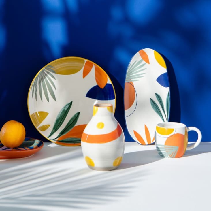 Vase aus Steinzeug, weiß, korallenfarben und gelb, H17cm-JOHAN ambiance-2