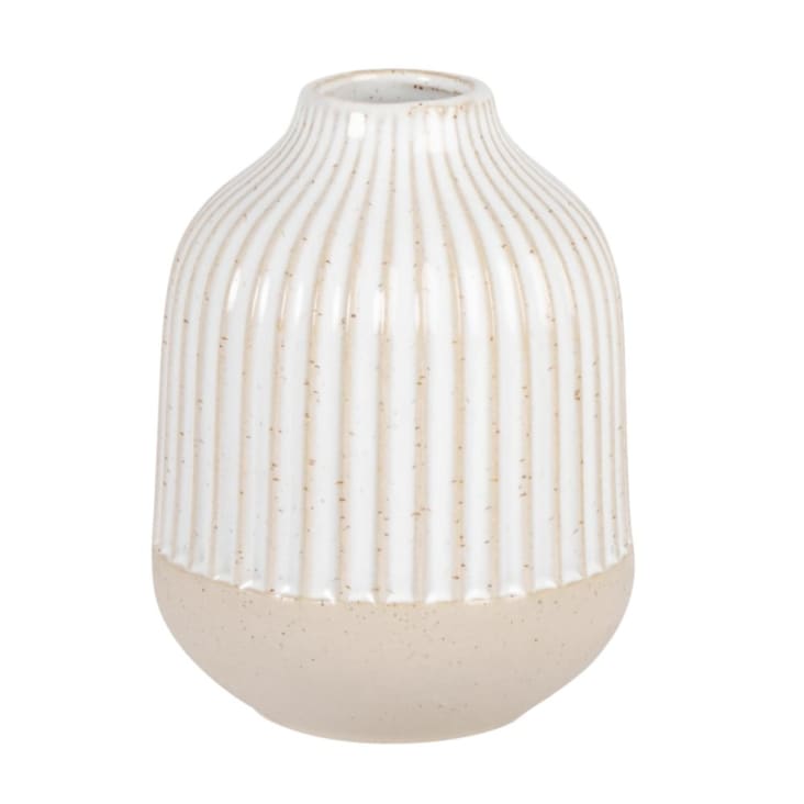 Vase aus weißem Steingut, beige geriffelt, H12cm-YVON