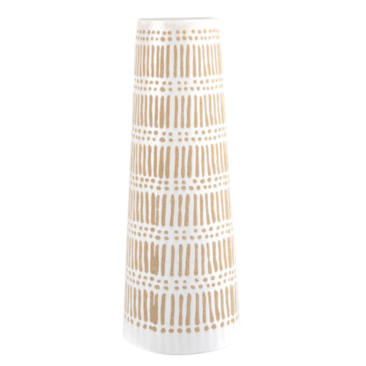 Vase trapèze en grès blanc et beige H31-KRAFT