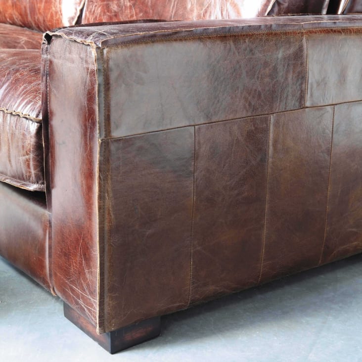 Vintage-Sofa 3-Sitzer aus Leder, braun detail-3