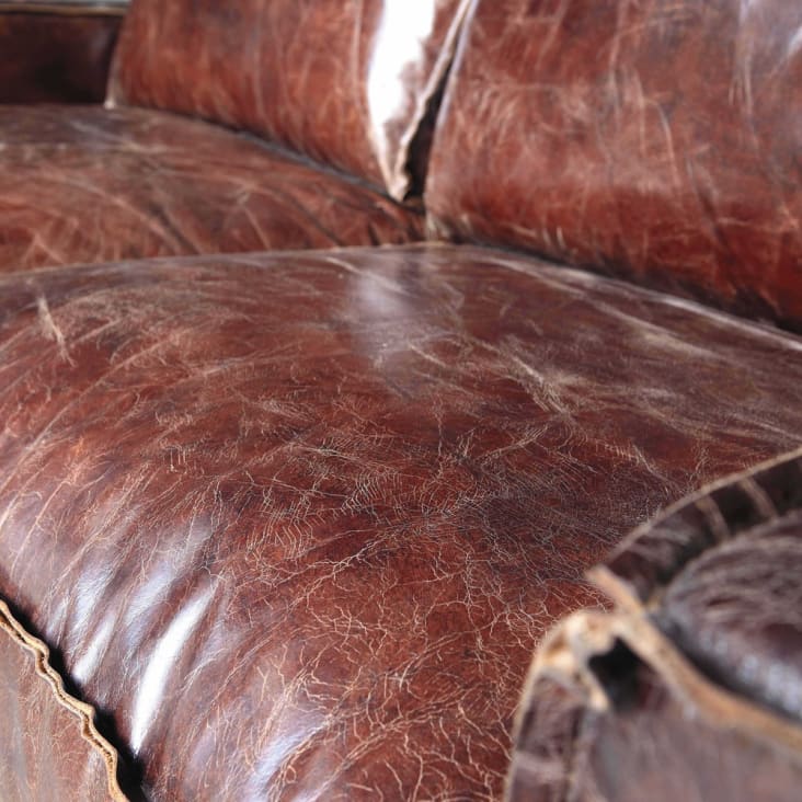 Vintage-Sofa 3-Sitzer aus Leder, braun detail-2