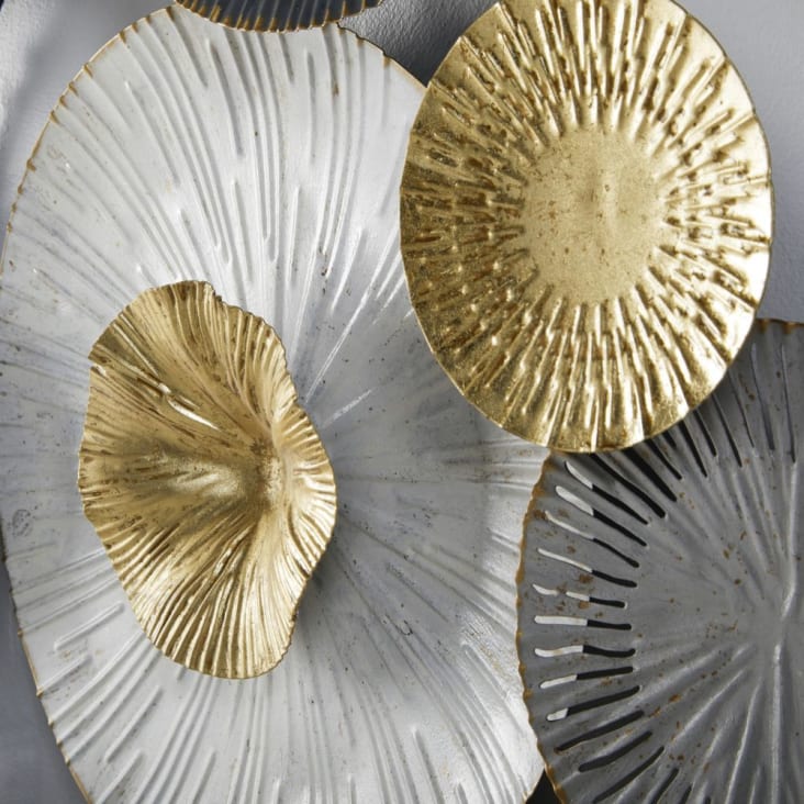 Wanddeko aus Metall, grau, weiß und goldfarben, 110x110cm-ARIANA cropped-2