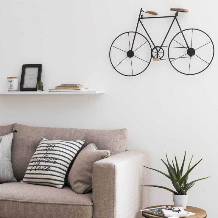 Maisons und schwarz, Metall, Wanddeko aus | du Monde Tannenholz 76x50 Fahrrad
