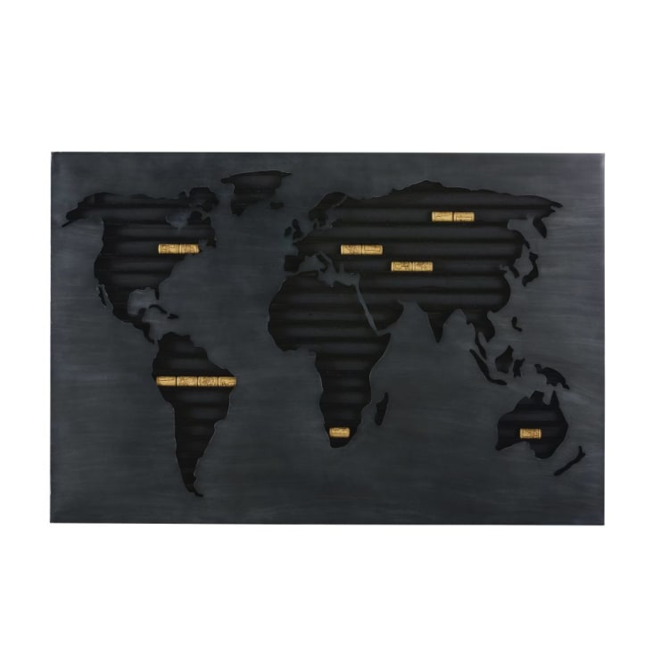 Wanddeko Weltkarte als Halterung für Korken aus Metall, schwarz-PRESTON