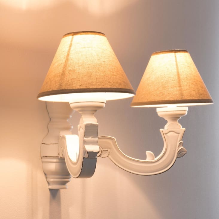 Wandlampe aus Paulownienholz mit grauem Lampenschirm-Montmartre ambiance-13