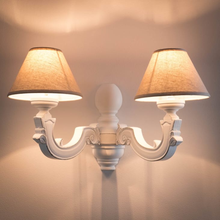 Wandlampe aus Paulownienholz mit grauem Lampenschirm-Montmartre ambiance-10